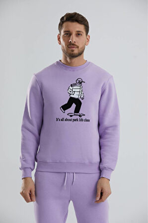 Baskılı Bisiklet Yaka Unisex Sweatshirt