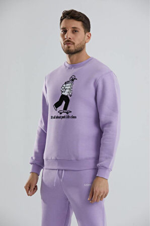 Baskılı Bisiklet Yaka Unisex Sweatshirt