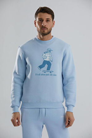 Baskılı Bisiklet Yaka Unisex Sweatshirt