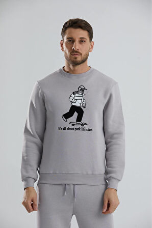 Baskılı Bisiklet Yaka Unisex Sweatshirt