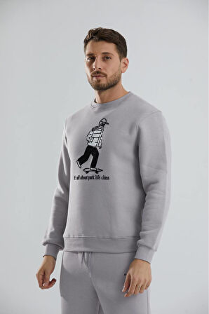 Baskılı Bisiklet Yaka Unisex Sweatshirt