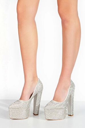 Gold Full Taşlı Klasik Sivri Kalın Topuklu Sivri Platformlu Kadın Abiye Ayakkabı Kadın Topuklu Şık