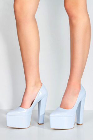 Fuşya Rugan Klasik Sivri Kalın Topuklu Sivri Platformlu Kadın Abiye Ayakkabı Kadın Topuklu Şık