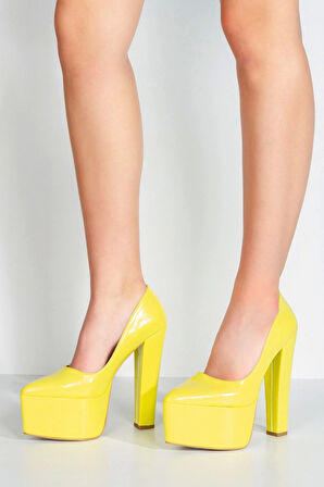 Fuşya Rugan Klasik Sivri Kalın Topuklu Sivri Platformlu Kadın Abiye Ayakkabı Kadın Topuklu Şık