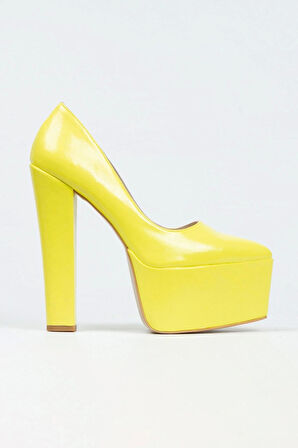 Fuşya Rugan Klasik Sivri Kalın Topuklu Sivri Platformlu Kadın Abiye Ayakkabı Kadın Topuklu Şık