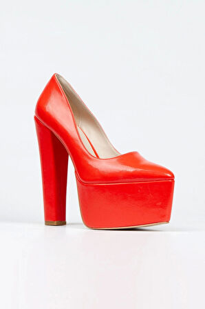 Fuşya Rugan Klasik Sivri Kalın Topuklu Sivri Platformlu Kadın Abiye Ayakkabı Kadın Topuklu Şık