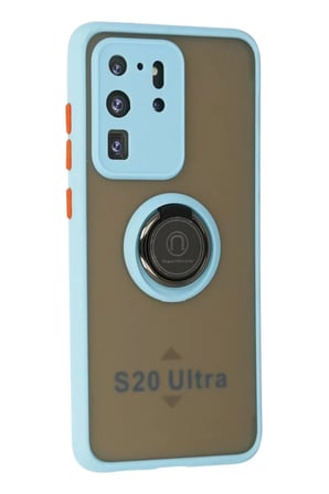 Samsung Galaxy S20 Ultra Kılıf Montreal Yüzüklü Silikon Kapak - Buz Mavi