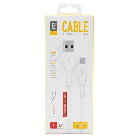Powerway TY21 3 Amper 25 Watt USB TO Type-C Hızlı Şarj Ve Data Kablosu
