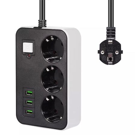 ErturkStore Grup Priz Uzatma Kablosu Siyah 3 USB'li 1.8 m Akım Korumalı
