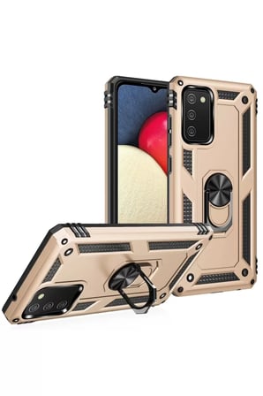 Samsung Galaxy A02S Kılıf Sofya Yüzüklü Silikon Kapak - Gold