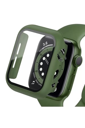 Apple Uyumlu Watch 45mm Camlı Kasa Ekran Koruyucu - Koyu Yeşil