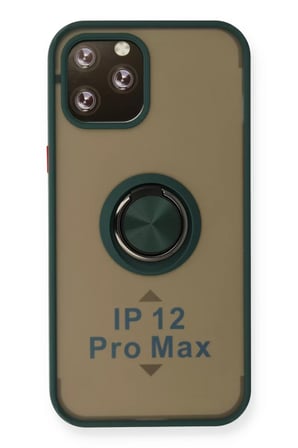 Apple iPhone 12 Pro Max Kılıf Montreal Yüzüklü Silikon Kapak - Yeşil