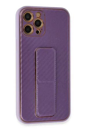 Apple iPhone 12 Pro Kılıf Coco Karbon Standlı Kapak - Mor