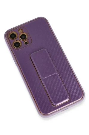 Apple iPhone 12 Pro Kılıf Coco Karbon Standlı Kapak - Mor