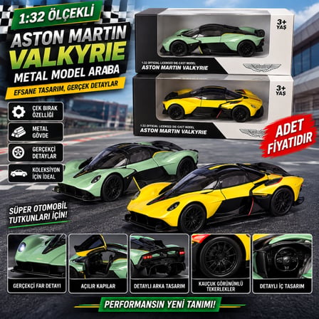 RW8132 1:32 ASTON MARTON VALKYRIE ÇEK BIRAK METAL MODEL ARABA adet fiyatıdır