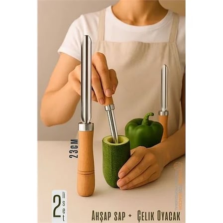 Oyacak - 2 Li Set Dolmalık Kabak Ve Biber Patlıcan Oyacağı 304 Paslanmaz Çelik 722022