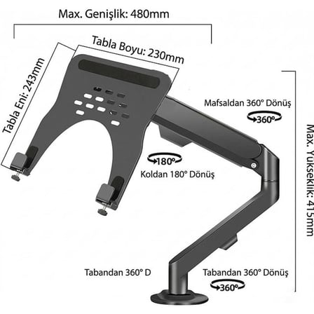 PM-27096 Profesyonel Amortisörlü 2’si 1 Arada Laptop ve Monitör Standı