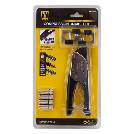YesKit YK-5085N F, BNC, RCA, IEC 4 Fonksiyonlu Sıkıştırmalı Koaksiyel Sıkma Pensesi RG59, RG6, RG6Q, RG7, RG11