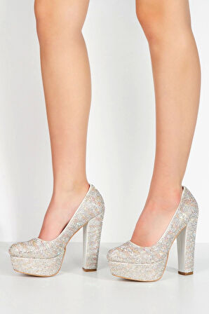 Sedef Sultan Çift Renk Taşlı Klasik Topuklu Platformlu Kadın Abiye Ayakkabı Kadın Topuklu Şık