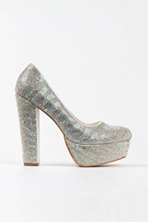 Sedef Sultan Çift Renk Taşlı Klasik Topuklu Platformlu Kadın Abiye Ayakkabı Kadın Topuklu Şık