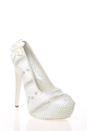 Kadın Sedef İnci Taş İşlemeli Gelin Ayakkabı Kadın Topuklu Abiye Ayakkabı Şık Gece Ayakkabısı