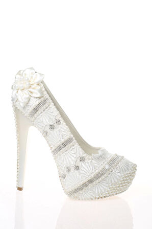 Kadın Sedef İnci Taş İşlemeli Gelin Ayakkabı Kadın Topuklu Abiye Ayakkabı Şık Gece Ayakkabısı