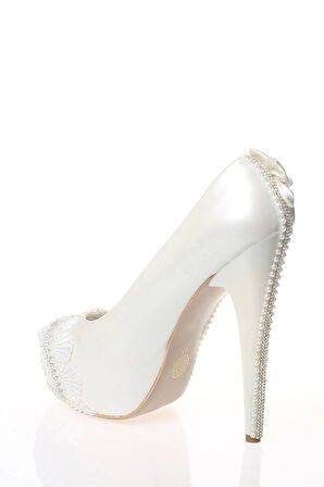 Kadın Sedef İnci Taş İşlemeli Gelin Ayakkabı Kadın Topuklu Abiye Ayakkabı Şık Gece Ayakkabısı