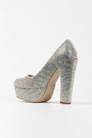 Sedef Sultan Çift Renk Taşlı Klasik Topuklu Platformlu Kadın Abiye Ayakkabı Kadın Topuklu Şık