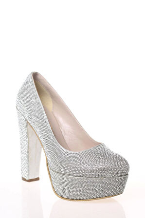Kadın Gümüş Sultan Full Taş Abiye Ayakkabı Kadın Topuklu Şık Gece Ayakkabısı Zarif Tasarım