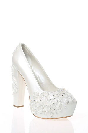 Kadın Beyaz Sedef Inci Taş Işlemeli Gelin Ayakkabı Kadın Topuklu Abiye Ayakkabı Şık Gece Ayakkabısı