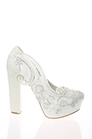 Kadın Beyaz Sedef Inci Taş Işlemeli Gelin Ayakkabı Kadın Topuklu Abiye Ayakkabı Şık Gece Ayakkabısı