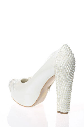 Kadın Beyaz Sedef Inci Taş Işlemeli Gelin Ayakkabı Kadın Topuklu Abiye Ayakkabı Şık Gece Ayakkabısı