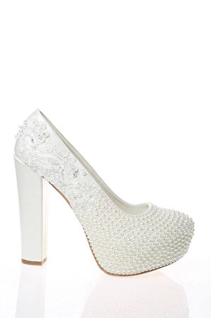 Kadın Sedef İnci Taş İşlemeli Gelin Ayakkabı Kadın Topuklu Abiye Ayakkabı Şık Gece Ayakkabısı