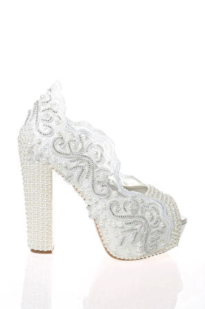 Kadın Beyaz Sedef Inci Taş Işlemeli Gelin Ayakkabı Kadın Topuklu Abiye Ayakkabı Şık Gece Ayakkabısı