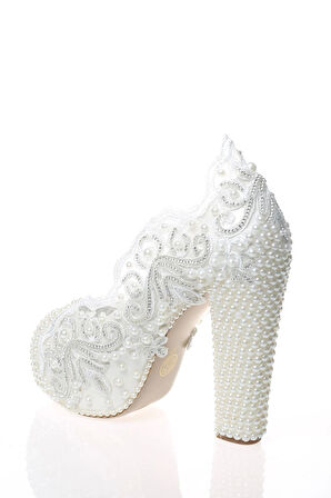 Kadın Beyaz Sedef Inci Taş Işlemeli Gelin Ayakkabı Kadın Topuklu Abiye Ayakkabı Şık Gece Ayakkabısı