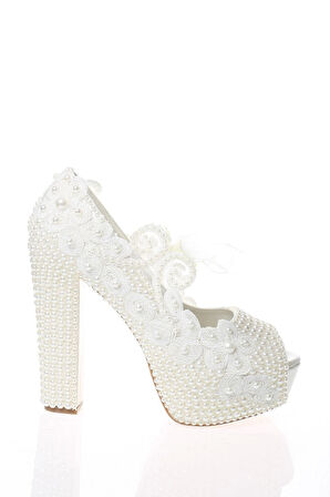 Kadın Sedef İnci Taş İşlemeli Gelin Ayakkabı Kadın Topuklu Abiye Ayakkabı Şık Gece Ayakkabısı