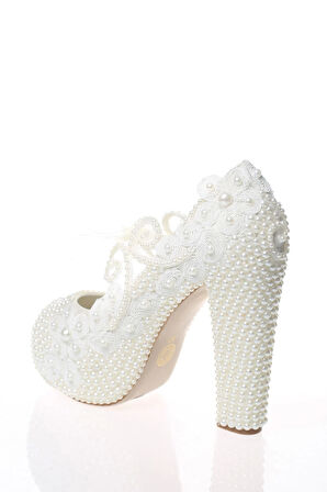 Kadın Sedef İnci Taş İşlemeli Gelin Ayakkabı Kadın Topuklu Abiye Ayakkabı Şık Gece Ayakkabısı