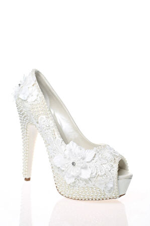 Kadın Sedef İnci Taş İşlemeli Gelin Ayakkabı Kadın Topuklu Abiye Ayakkabı Şık Gece Ayakkabısı