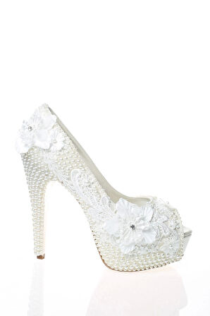 Kadın Sedef İnci Taş İşlemeli Gelin Ayakkabı Kadın Topuklu Abiye Ayakkabı Şık Gece Ayakkabısı