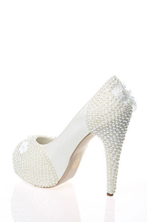 Kadın Sedef İnci Taş İşlemeli Gelin Ayakkabı Kadın Topuklu Abiye Ayakkabı Şık Gece Ayakkabısı