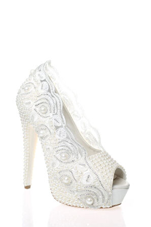 Kadın Beyaz Sedef Inci Taş Işlemeli Gelin Ayakkabı Kadın Topuklu Abiye Ayakkabı Şık Gece Ayakkabısı