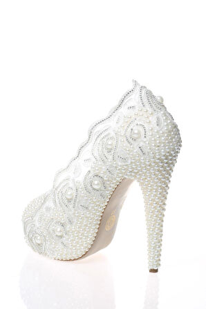 Kadın Beyaz Sedef Inci Taş Işlemeli Gelin Ayakkabı Kadın Topuklu Abiye Ayakkabı Şık Gece Ayakkabısı