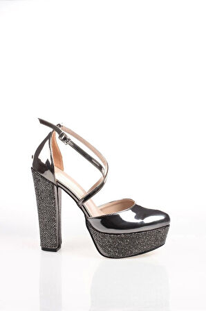 Platin Ayna Taşlı Kadın Abiye Ayakkabı Kadın Topuklu Şık Gece Ayakkabısı Zarif Tasarım