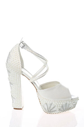 Kadın Sedef İnci Taş İşlemeli Gelin Ayakkabı Kadın Topuklu Abiye Ayakkabı Şık Gece Ayakkabısı