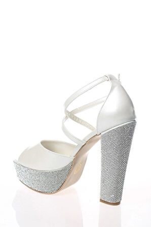 Kadın Gümüş Ayna Ökçe Poli Taş Abiye Ayakkabı Kadın Topuklu Şık Gece Ayakkabısı Zarif Tasarım