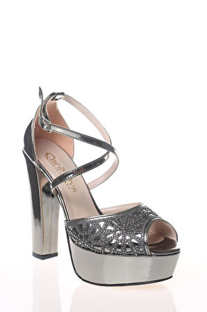 Gold Ayna Yüz Kristal Lazer Kadın Abiye Ayakkabı Kadın Topuklu Şık Gece Ayakkabısı