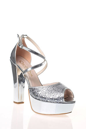 Kadın Gümüş Abiye Ayakkabı Kadın Topuklu Şık Gece Ayakkabısı Zarif Tasarım Yüksek Topuk