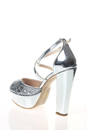 Kadın Gümüş Abiye Ayakkabı Kadın Topuklu Şık Gece Ayakkabısı Zarif Tasarım Yüksek Topuk