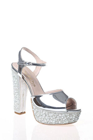 Kadın Altın Ayna Ökçe Poli İnci Abiye Ayakkabı Kadın Topuklu Şık Gece Ayakkabısı Zarif Tasarım