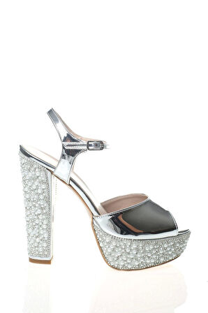 Kadın Altın Ayna Ökçe Poli İnci Abiye Ayakkabı Kadın Topuklu Şık Gece Ayakkabısı Zarif Tasarım